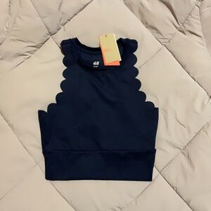 H&M Dark Blue Scalloped Sleeveless Top